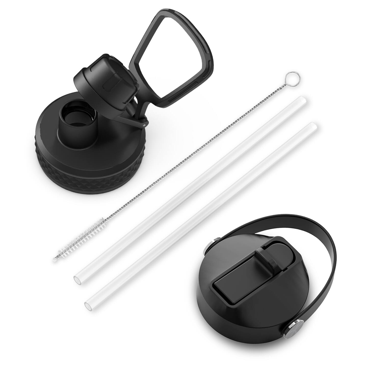 Alt View 11. Buzio - 40oz Insulated Water Bottle with Straw Lid and Spout Lid - Black & Gray.