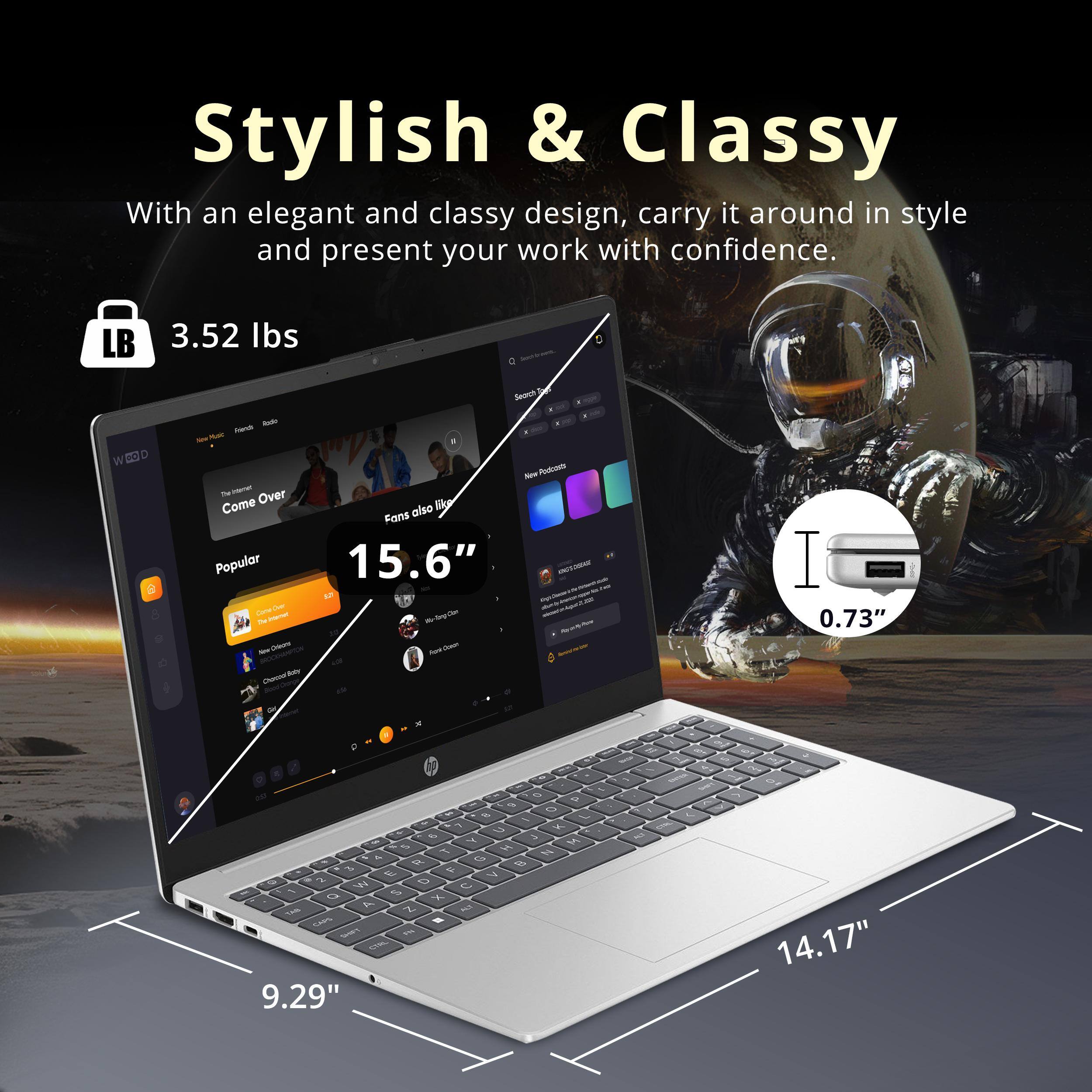 Stylish & Classy

With an elegant and classy design, carry it around in style and present your work with confidence.

3.52 lbs

15.6"

0.73"

9.29"

14.17"
