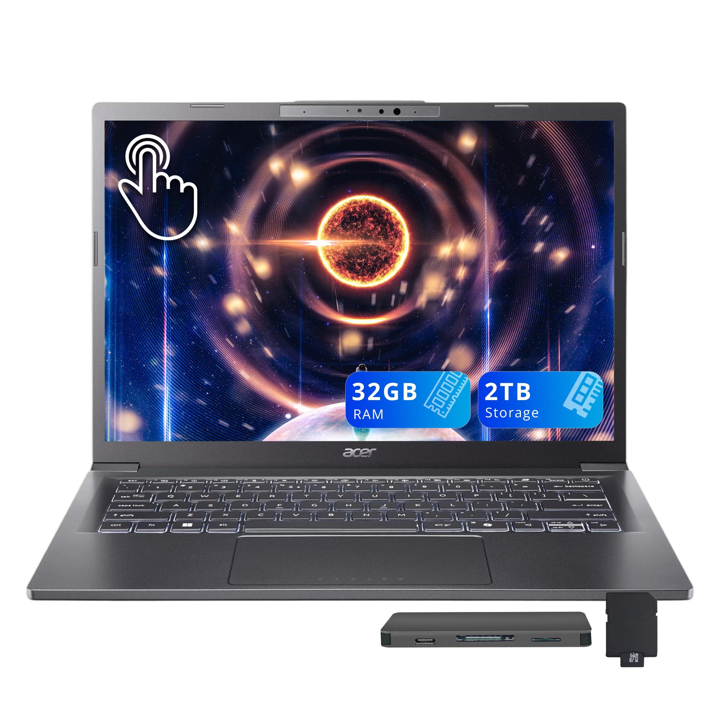 Acer - Aspire 14 AI 14" WUXGA Touch Laptop,Intel Ultra 9 288V,32GB RAM,1TB SSD+1TB Dock Set,Backlit,Win 11 - Gray