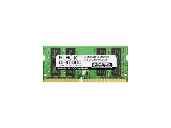 8GB DDR4 SODIMM
BD8G2400MQN22
BLACK DIAMOND
COMPATIBILITY CERTIFIED
CAUTION
REMOVAL WILL VOID WARRANTY
ELECTRONIC SENSITIVE AREA