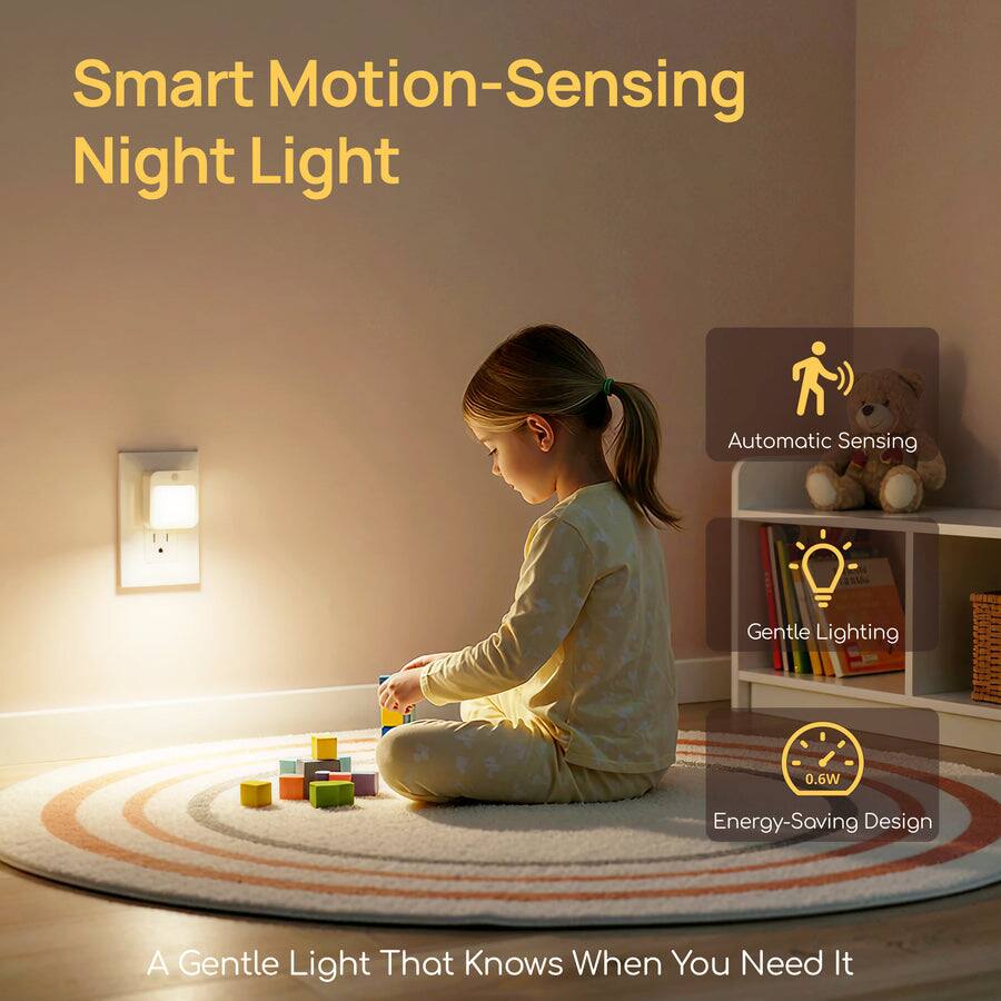 Smart Motion-Sensing Night Light

Automatic Sensing

Gentle Lighting

Energy-Saving Design (0.6W)

A Gentle Light That Knows When You Need It