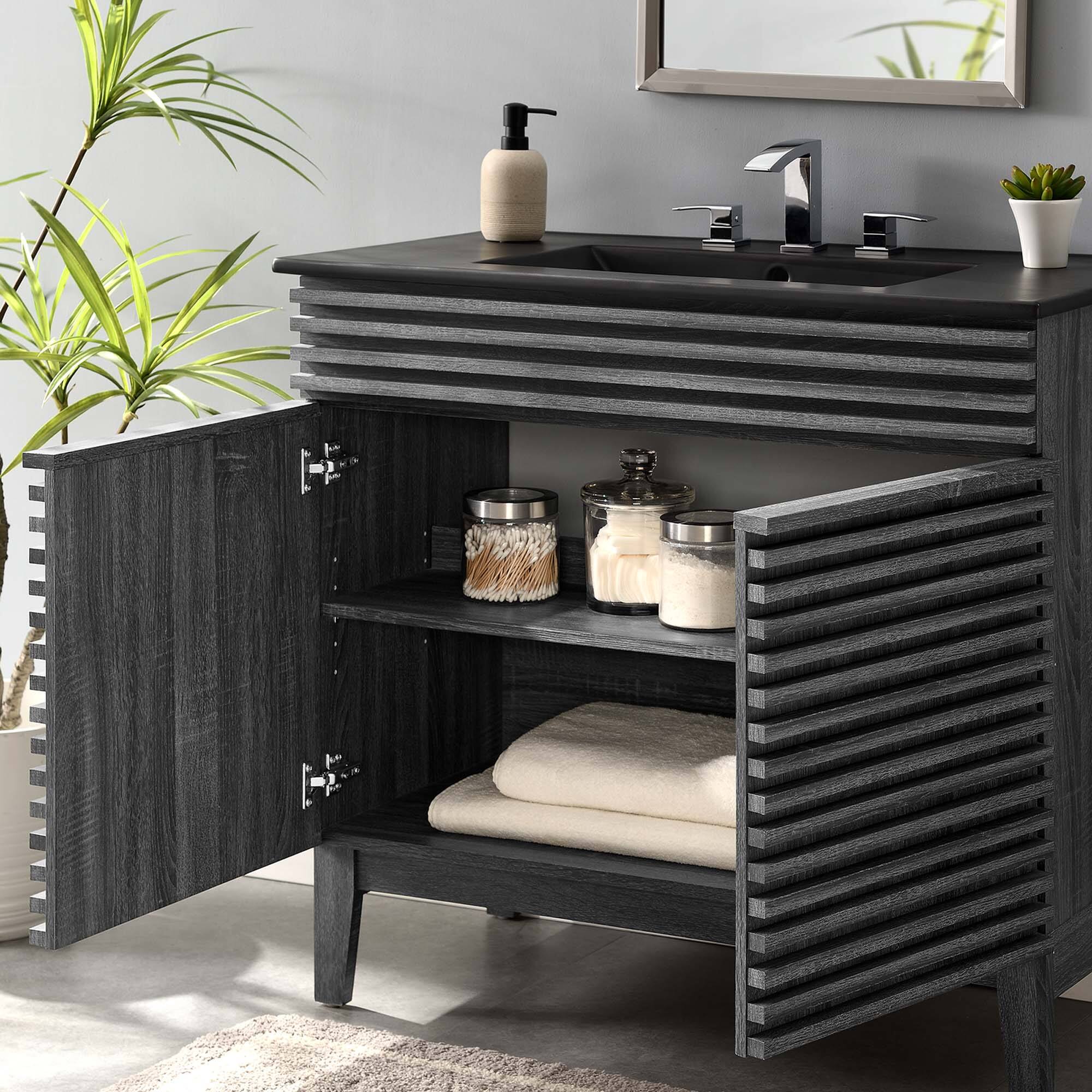 Back. Modway - Render Bathroom Vanity with Black Basin Included - Charcoal Black.
