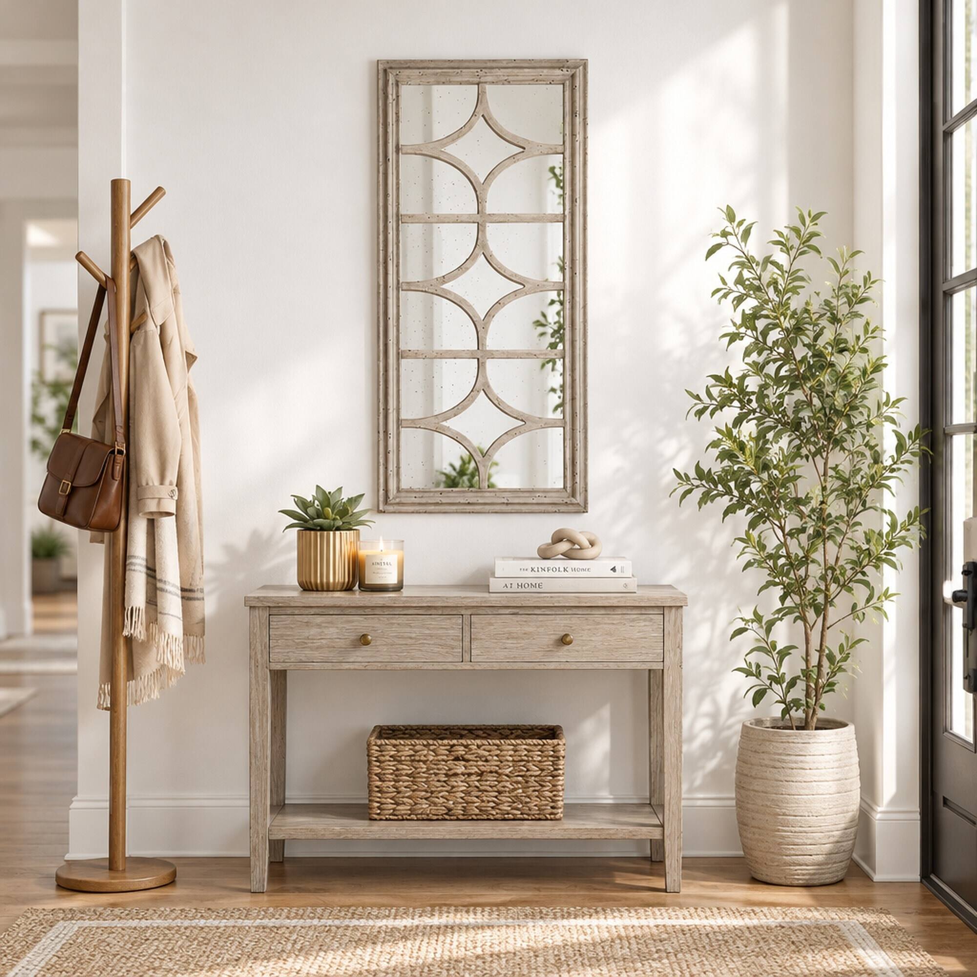 RYHNUYNE 28 x 59 in Rectangular Wall Mirror, Distressed White Frame ...