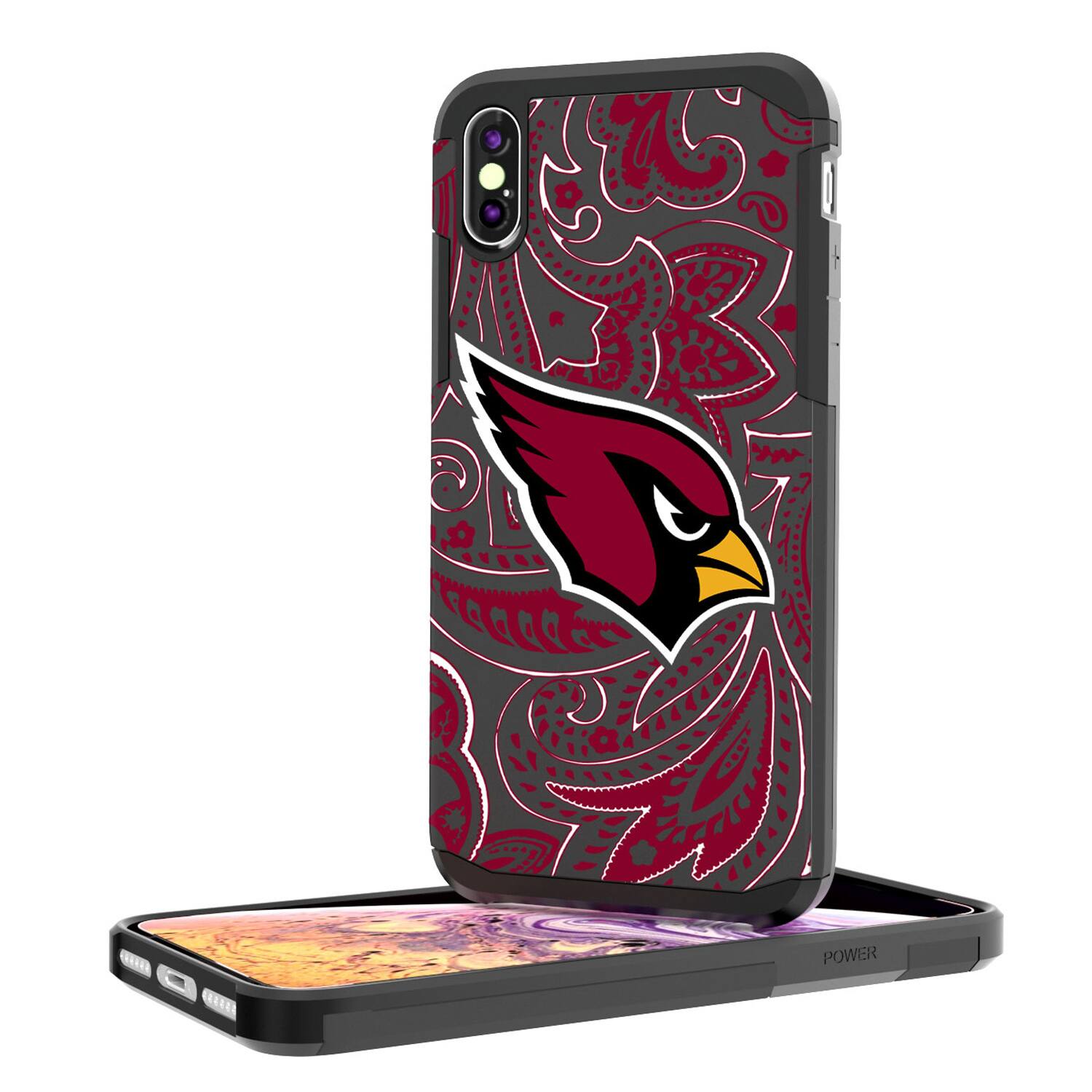Alt View 1. Keyscaper - Arizona Cardinals iPhone Rugged Paisley Design Case - 14 Pro Max - Multicolor.