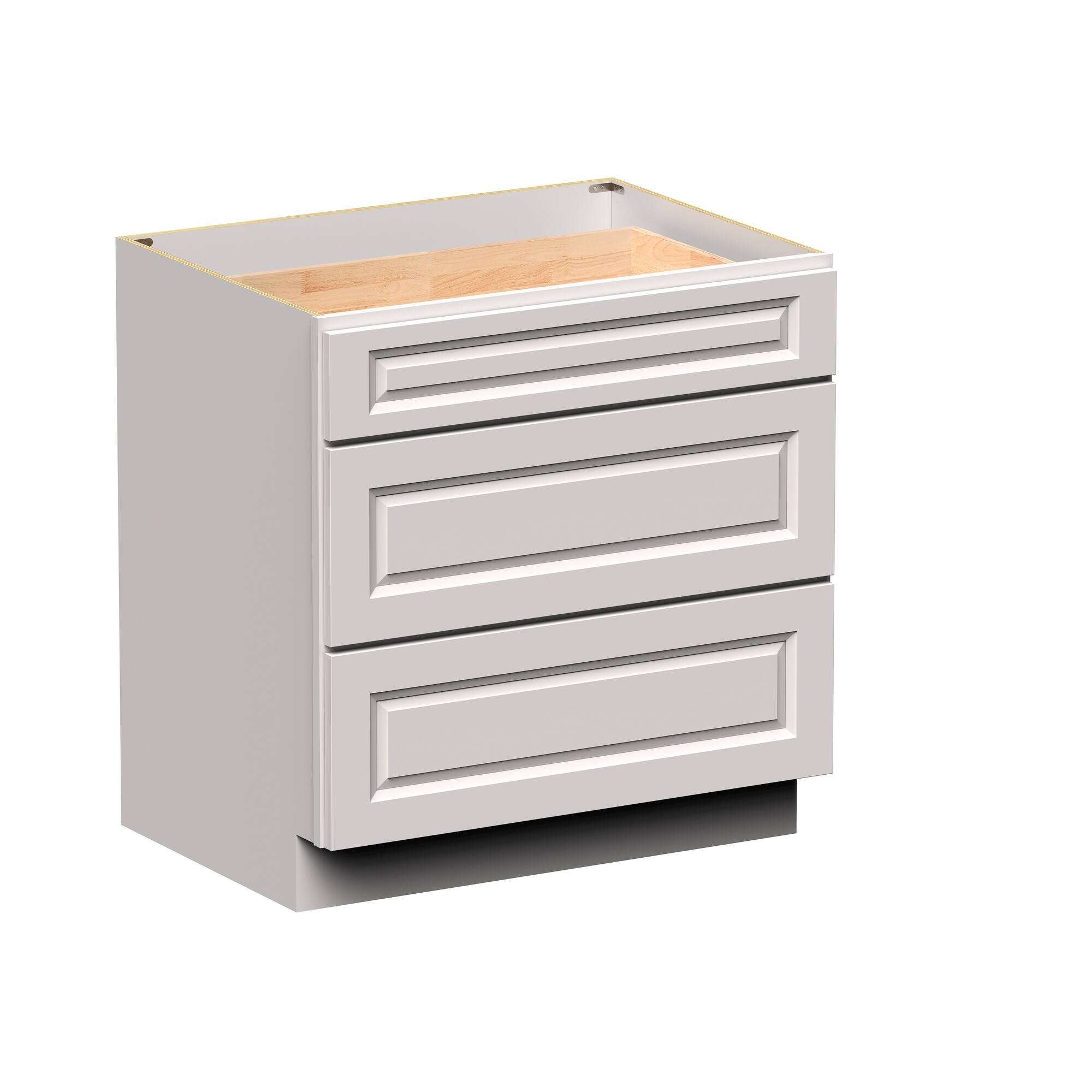Angle. Boyel Living - 33-in W x 34.5-in H x 24-in D Shaker 3-Drawer Kitchen Base Cabinet with Soft-Close Slides - Glacier White.