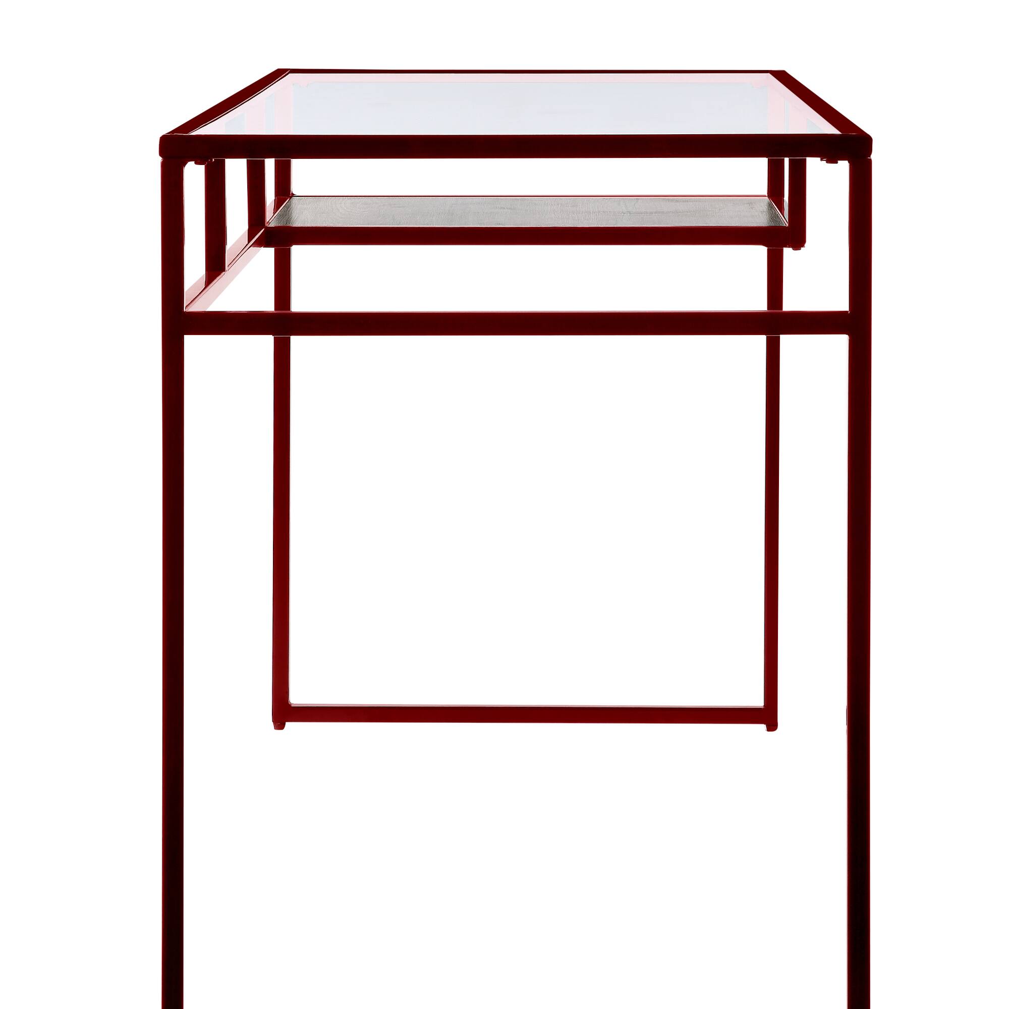 Left. GOODSILO - Contemporary Glass Top Writing Desk and Storage Shelf for Modern Home Office Workspace - Red.