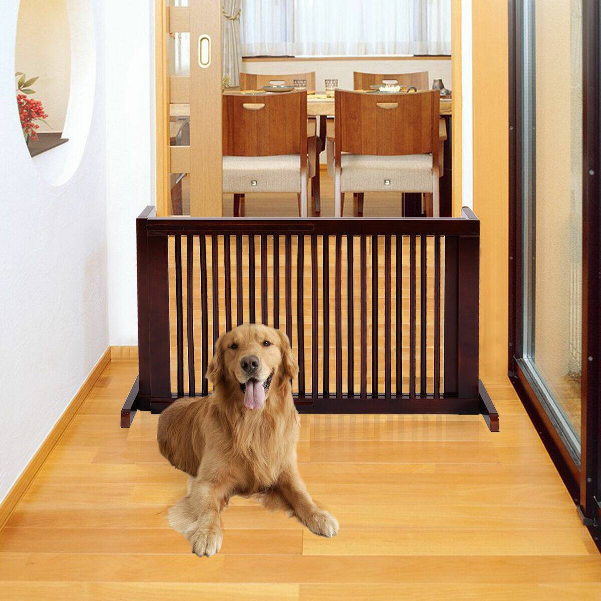 Alt View 7. Gymax - Gymax Folding Adjustable 3 Panel Wood Pet Dog Slide Gate Safety Fence.