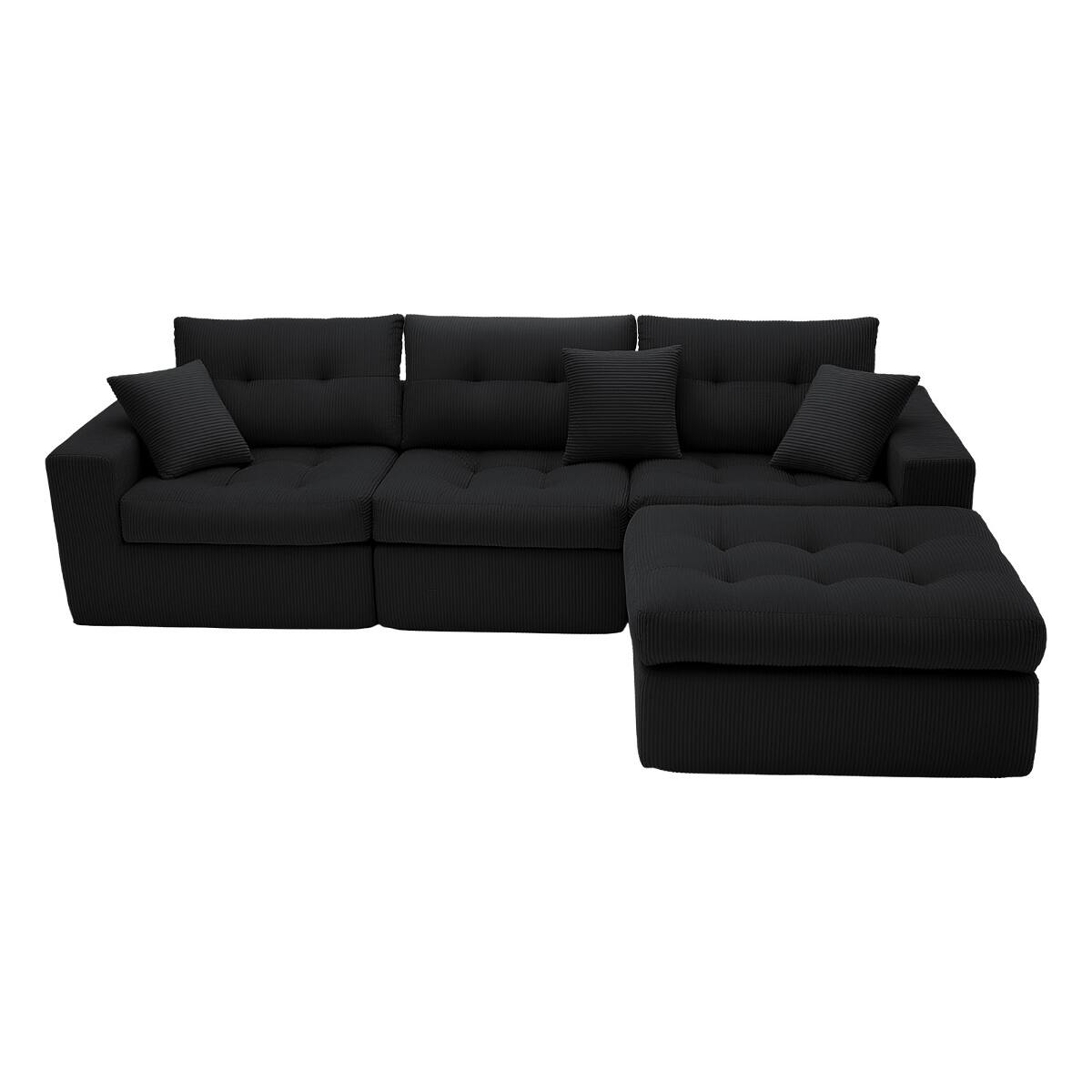 Back. Ropilly - Ropilly Black Corduroy Sectional Sofa, L Shaped Chaise Couch Convertible Sofa Bed - Black.