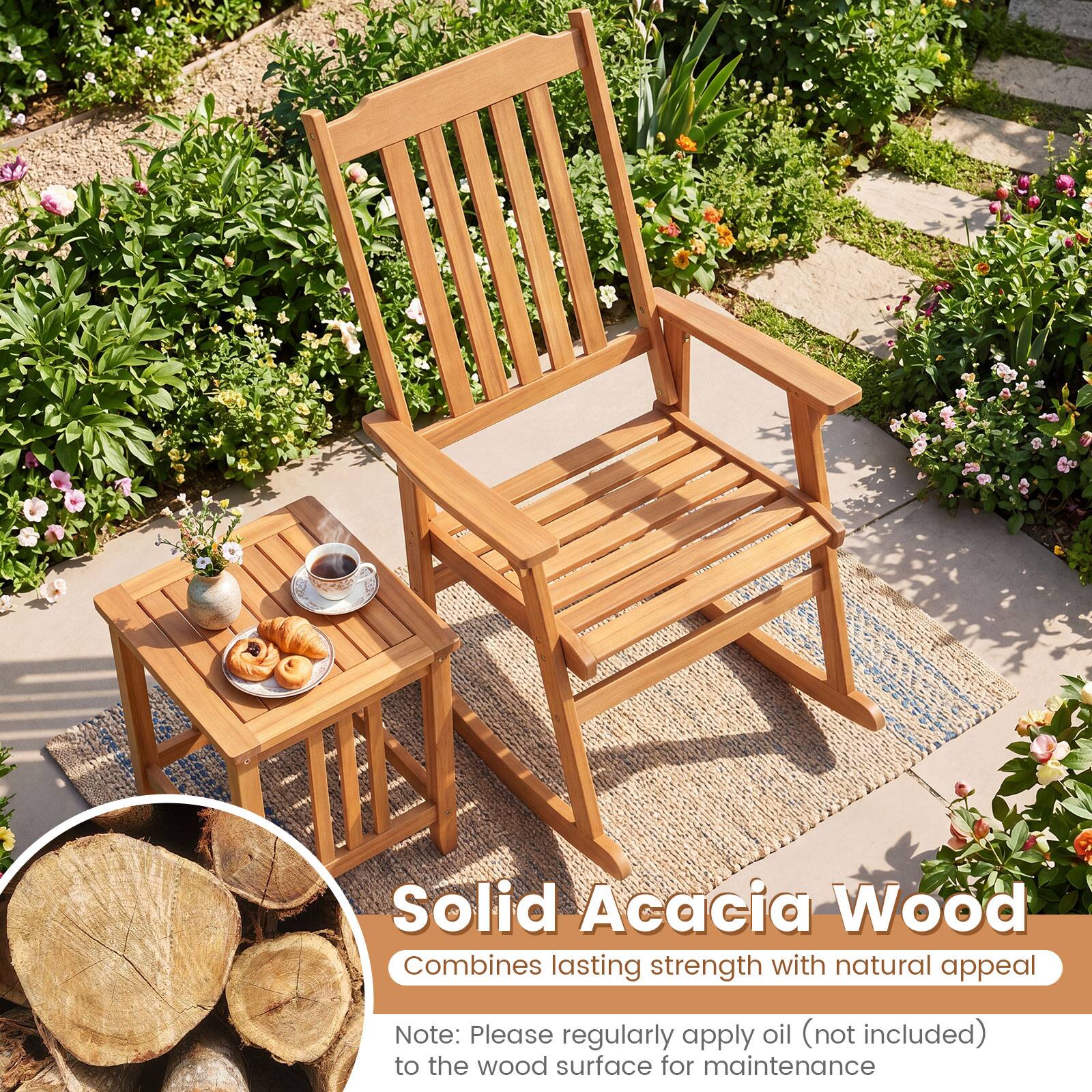 Solid Acacia Wood Combines lasting strength with natural appeal

Note: Please regularly apply oil (not included) to the wood surface for maintenance