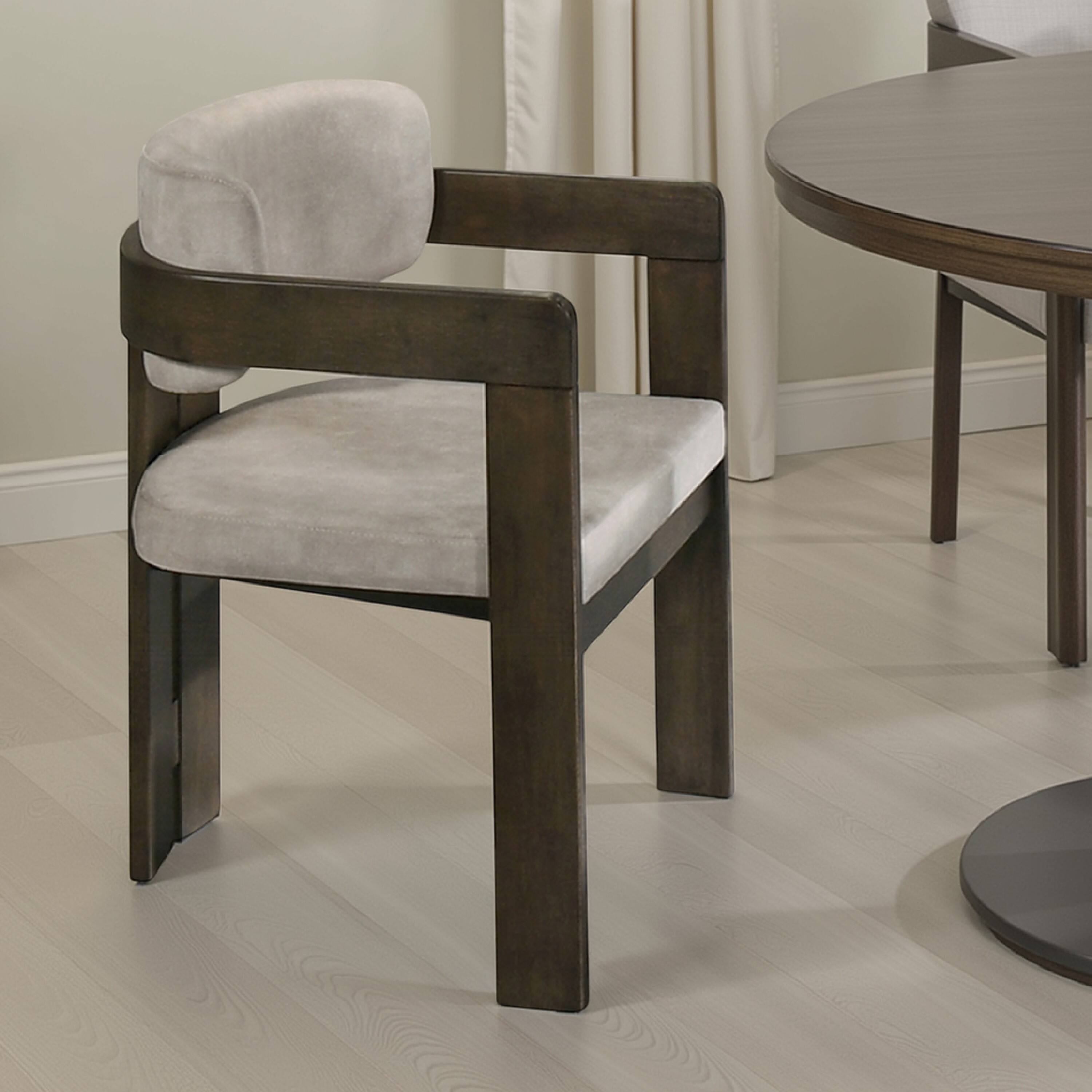 Alt View 5. Manhattan Lane - Diny Dining Armchair, Gray Polished Microfiber - Gray, Walnut Brown.