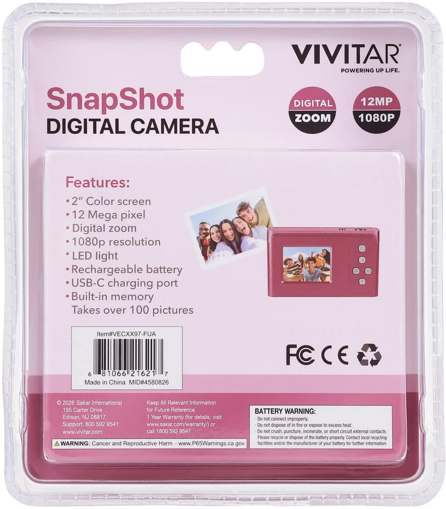 Vivitar Full HD 1080P Point and Shoot Digital Camera Fuchsia