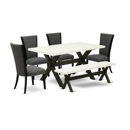 East West Furniture - X626VE650-6 6 Piece Kitchen Table Set - 4 Dark Gotham Grey Linen Fabric Chairs for Dining Room with - Multi-Color