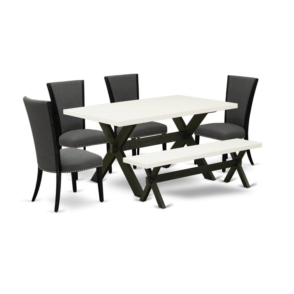 Front. East West Furniture - East West Furniture X626VE650-6 6 Piece Kitchen Table Set - 4 Dark Gotham Grey Linen Fabric Chairs for Dining Room with - Multi-Color.