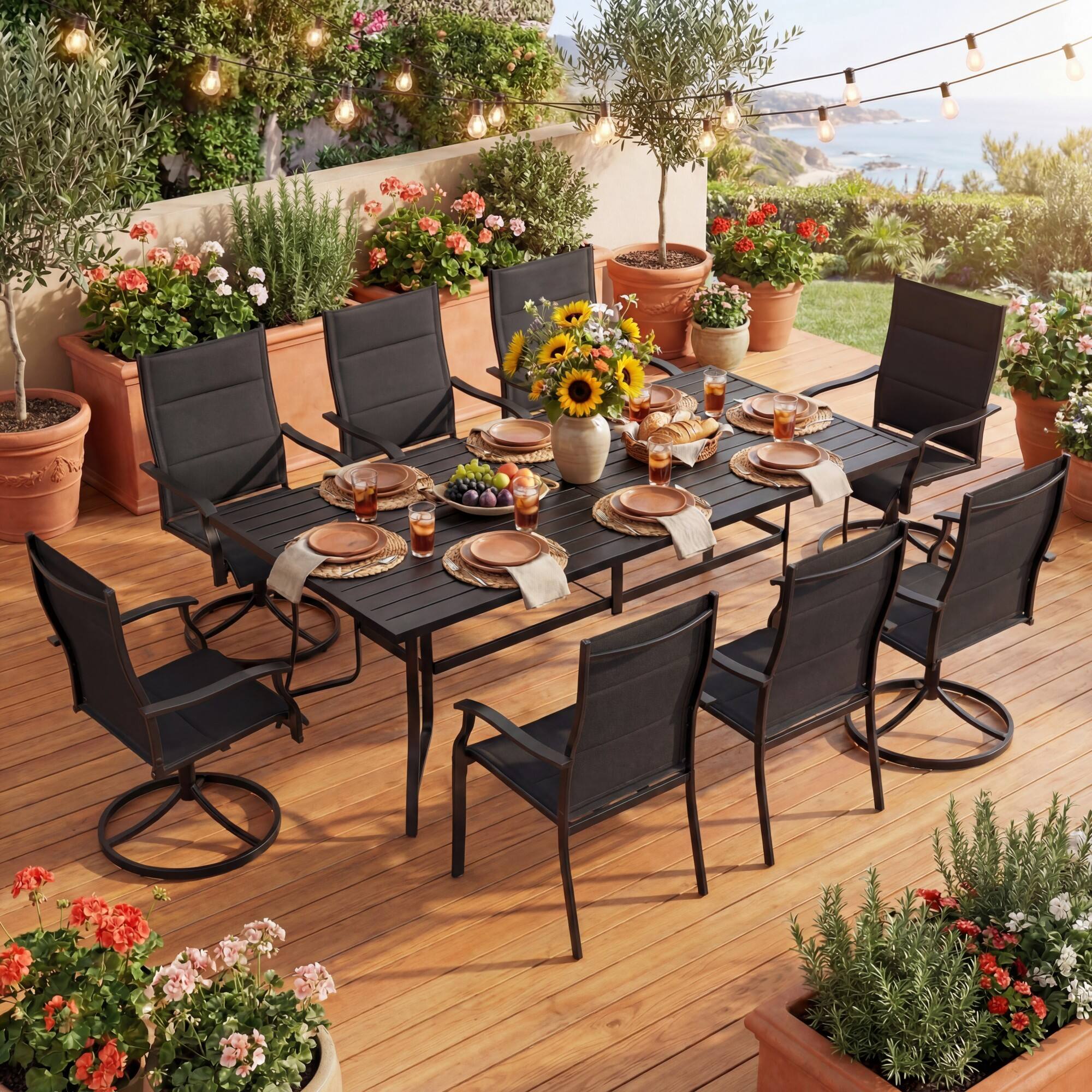 Alt View 4. Costway - Costway Padded Patio Swivel Chairs Set of 2, Ergonomic Outdoor Dining Chairs with High Back - Black.