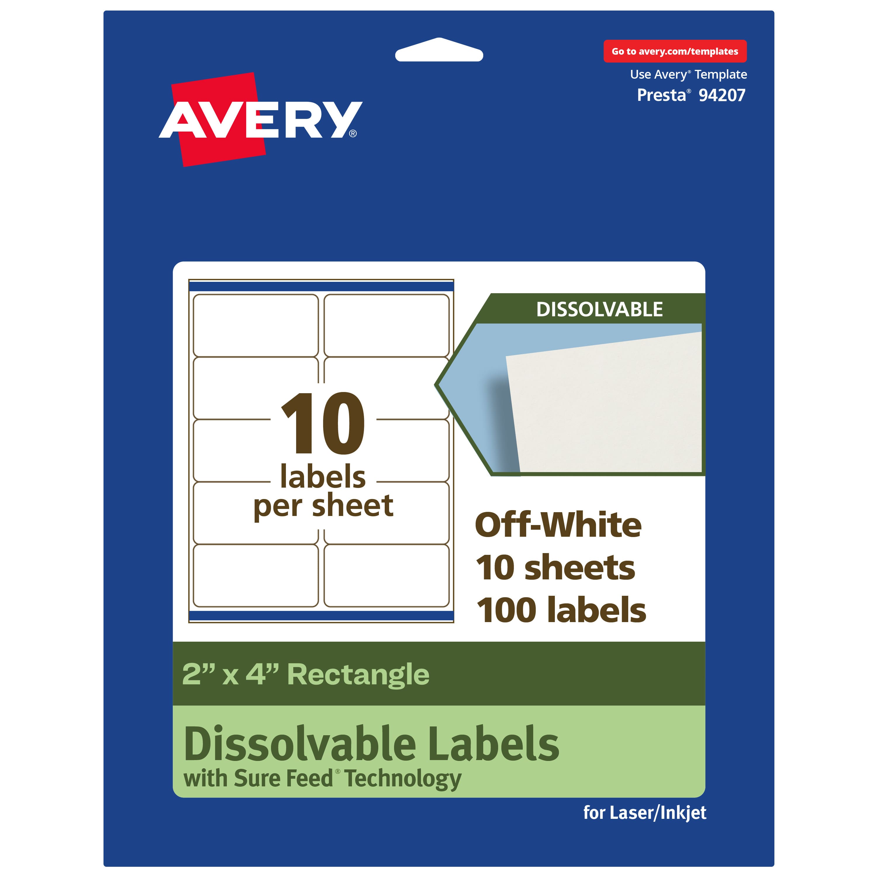 "Avery - Dissolvable Rectangle Labels, 2"" x 4"", 100 Labels - White" price history on PriceWatchPro