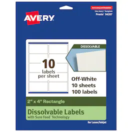 Avery - Dissolvable Rectangle Labels, 2" x 4", 100 Labels - White