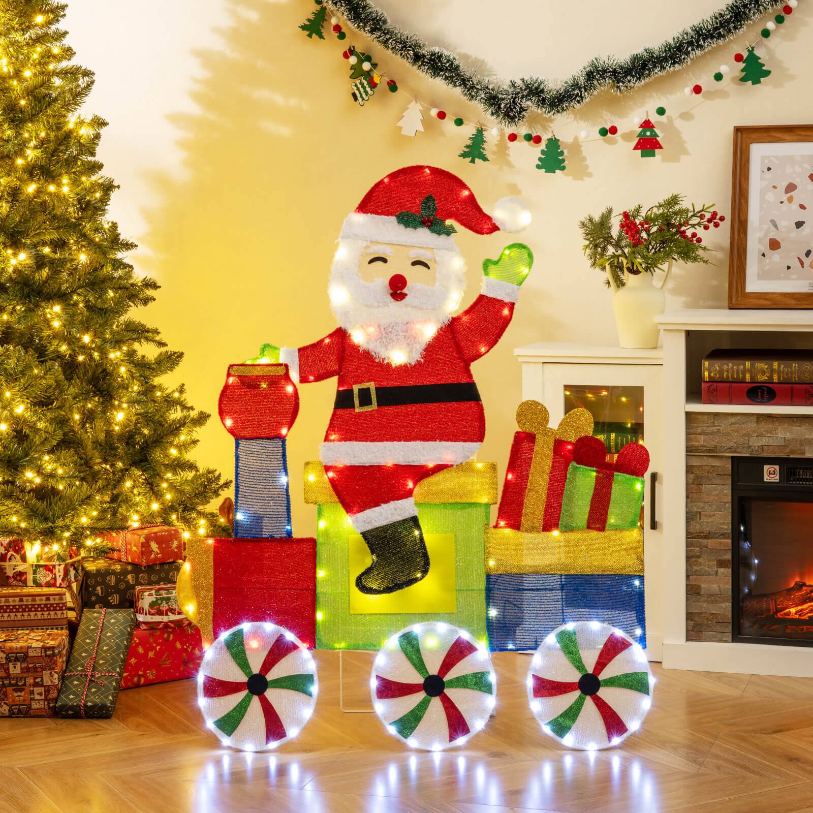 Alt View 1. Costway - Costway Lighted Santa on Train Christmas Decoration with LED Lights Gift Boxes - Multicolor.