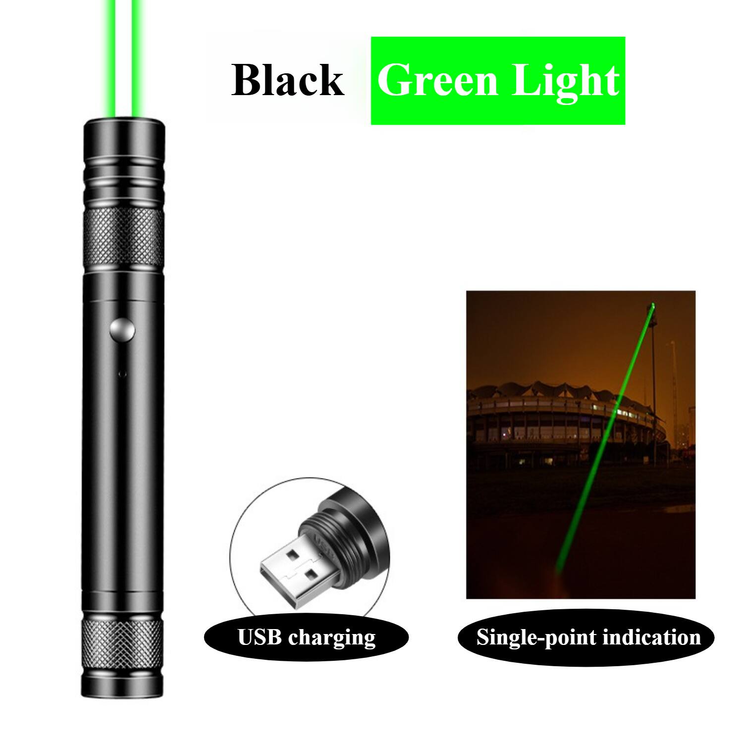 Black Green Light  
USB charging  
Single-point indication