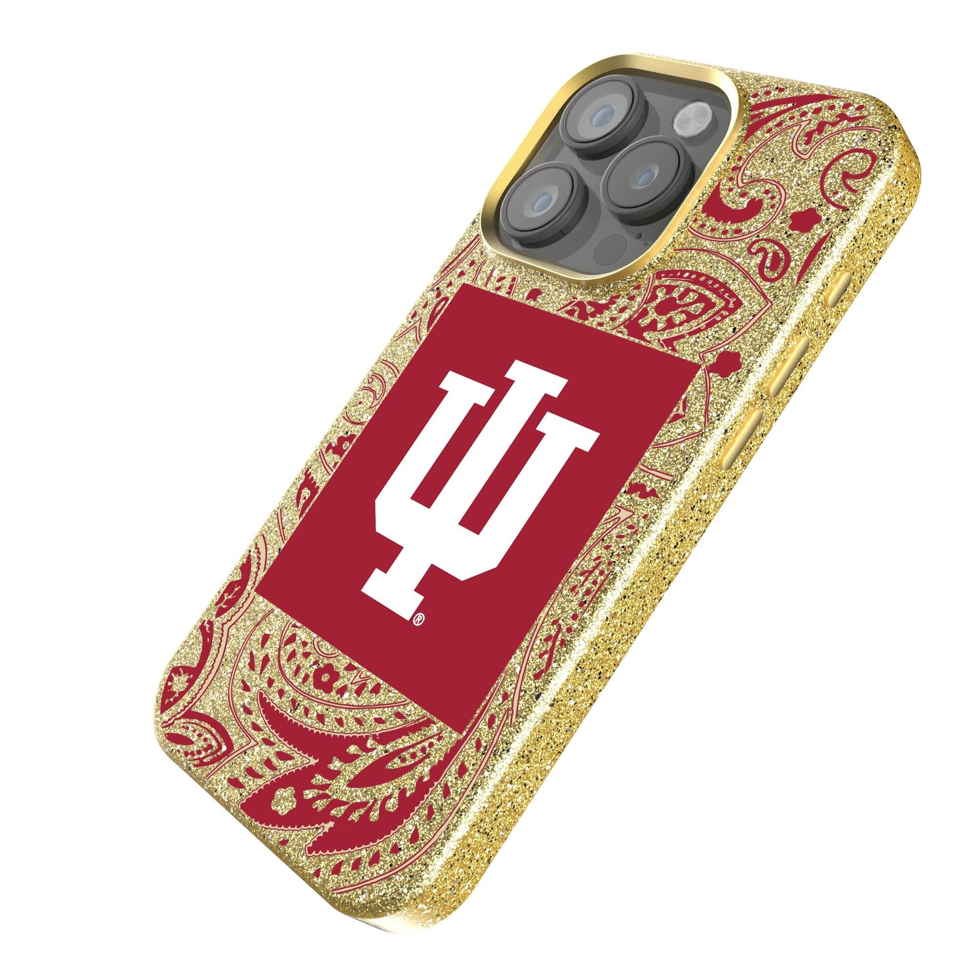 Alt View 1. Keyscaper - Indiana Hoosiers Paisley Bling iPhone Case - 15 Plus - Gold.