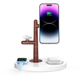 RISOKEYS - 3-in-1 Magnetic Wireless Fast Charger - Phone Wireless Charger, Power Adapter with Night Light, Charge Station - White