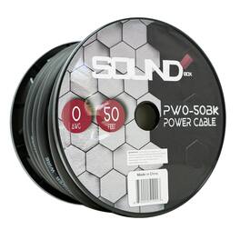 SoundBox - PW0-50BK, 1/0 Gauge OFC Copper Battery Power / Ground Wire Spool - 50 Ft