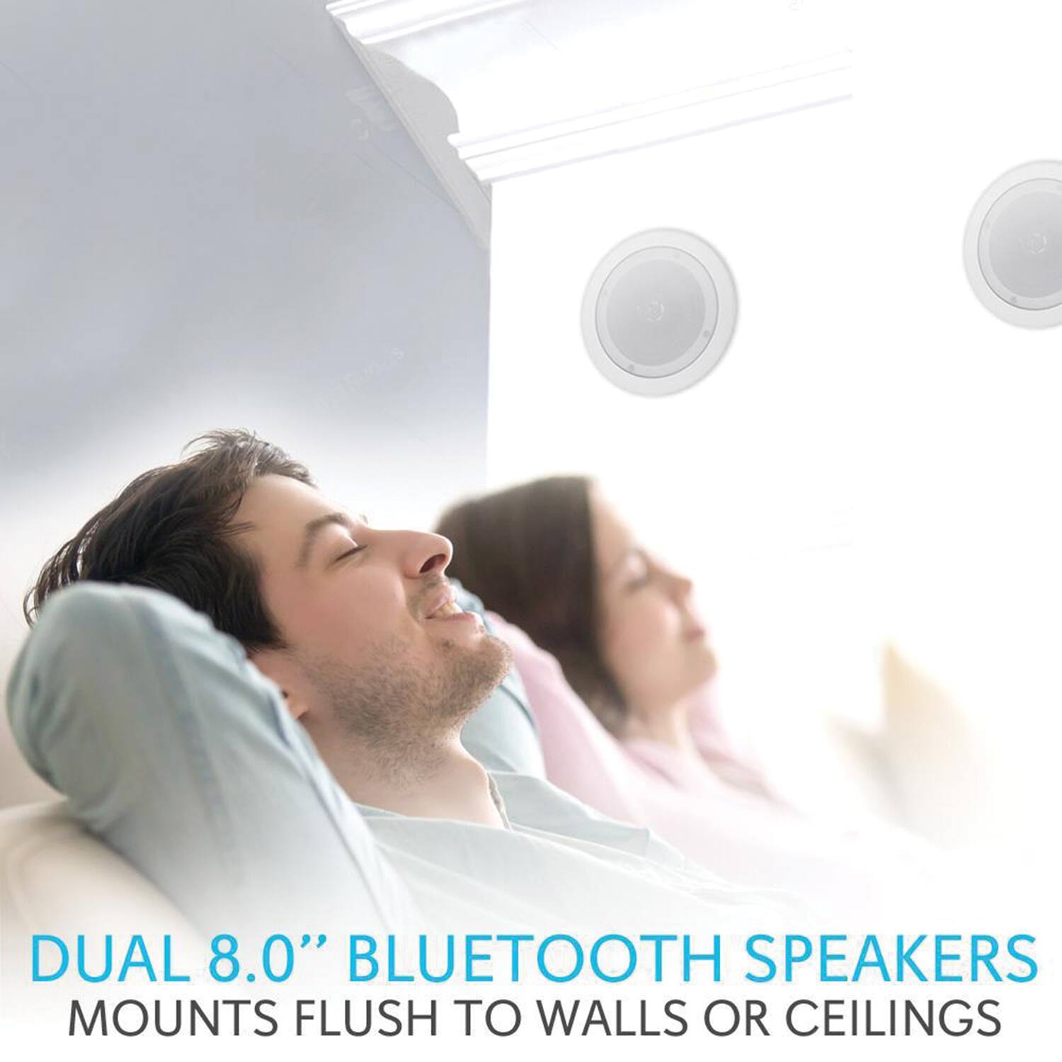 DUAL 8.0" BLUETOOTH SPEAKERS  
MOUNTS FLUSH TO WALLS OR CEILINGS