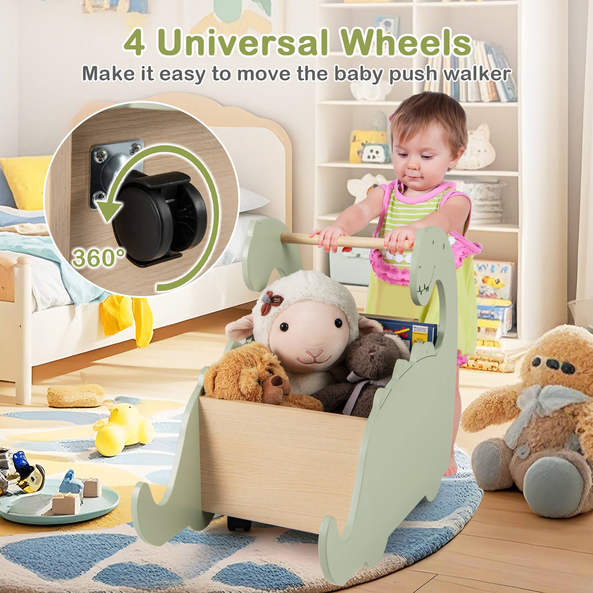 4 Universal Wheels  
Make it easy to move the baby push walker  
360°