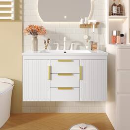 Loheer - 36 inch Wall Mounted Bathroom Vanity Floating Bathroom Vanity with Resin Sink and 2 Drawers - White