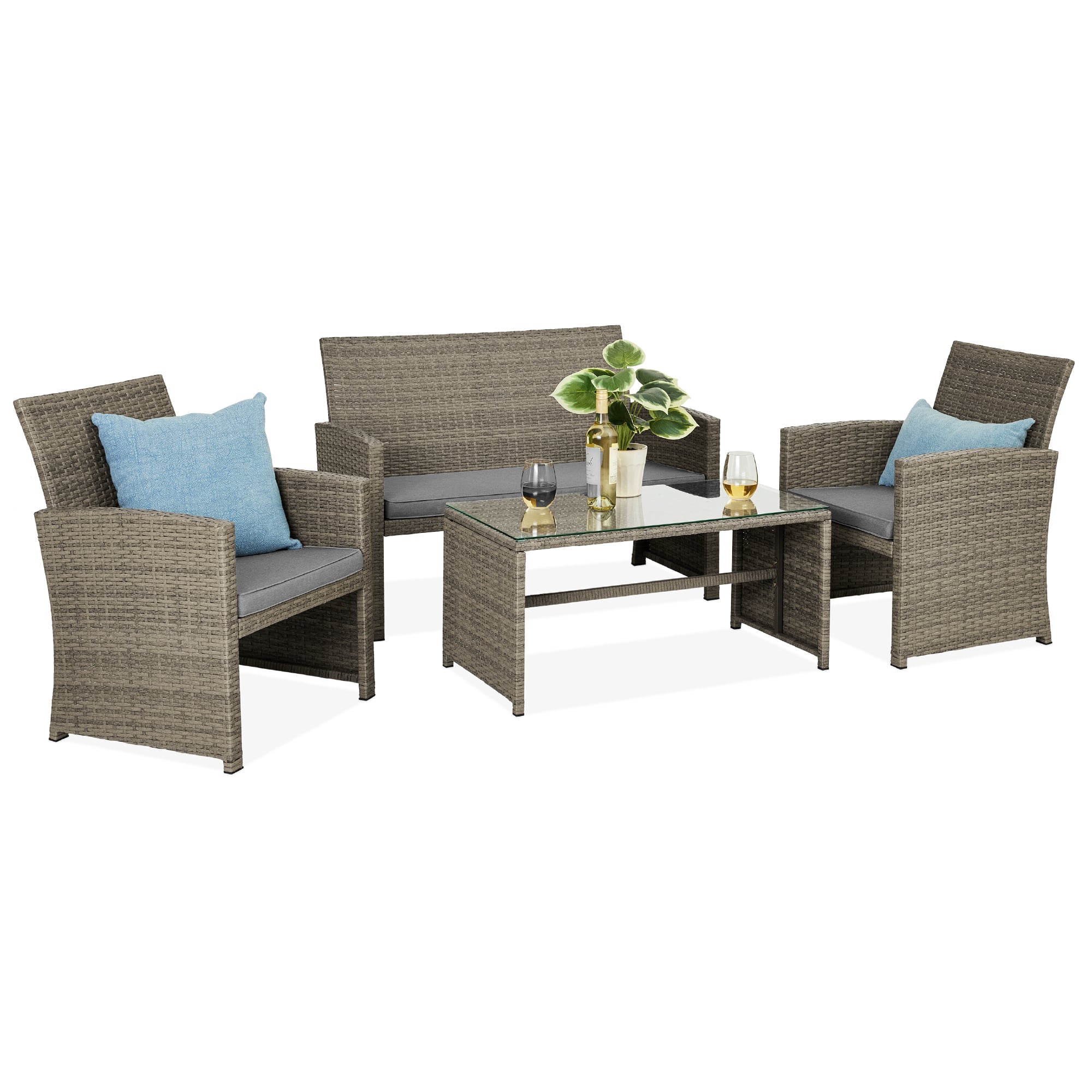 Front. Best Choice Products - Best Choice Products 4-Piece Outdoor Wicker Patio Conversation Furniture Set w/ Table, Cushions - Taupe/Cement Gray - Taupe/Cement Gray.
