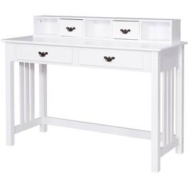 Gymax - Writing Desk with Drawers and Removable Hutch Solid Wood Legs Concise Style - White