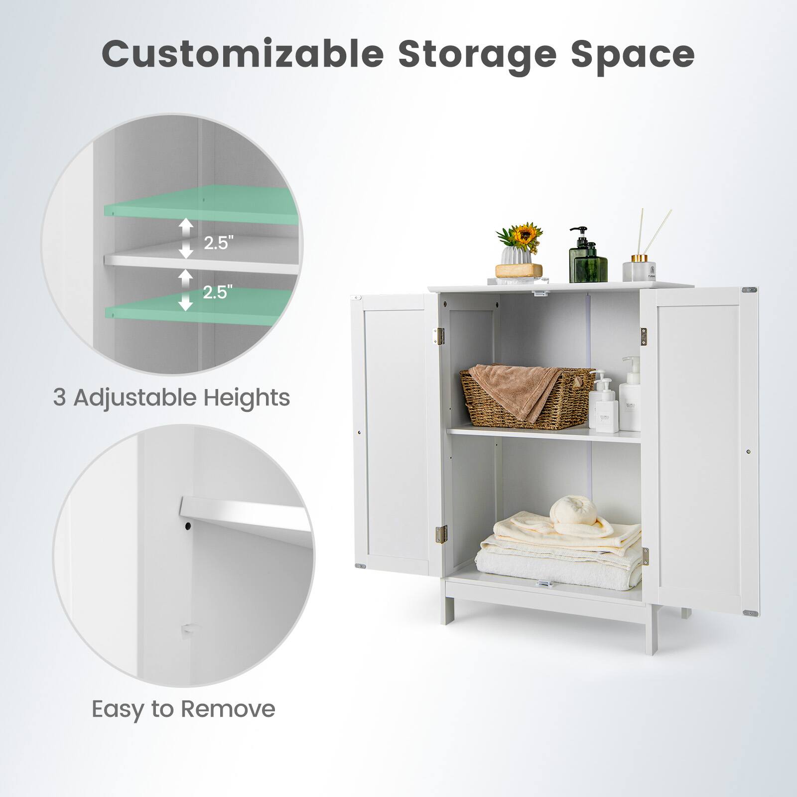 Customizable Storage Space, 3 Adjustable Heights, Easy to Remove