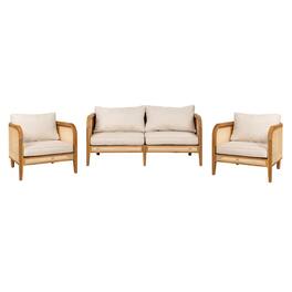 Mondawe - 3 Piece Outdoor Patio Cushioned Chat Set - Teak+ Beige