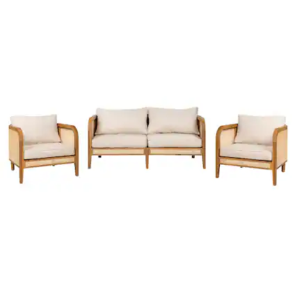 Front. Mondawe - 3 Piece Outdoor Patio Cushioned Chat Set - Teak+ Beige.
