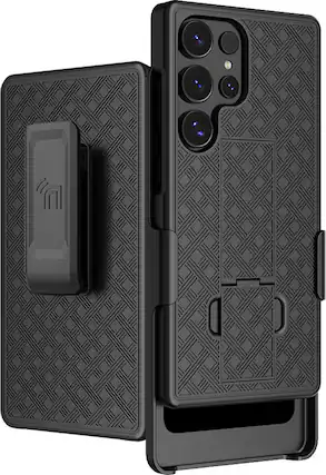 Front. Nakedcellphone - Combo for Samsung Galaxy S25 Ultra Phone - Slim Case and Belt Clip Holster - Black.