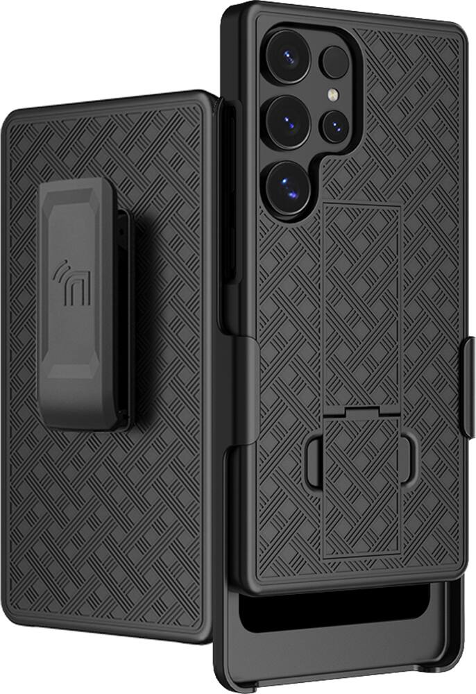 Front. Nakedcellphone - Combo for Samsung Galaxy S25 Ultra Phone - Slim Case and Belt Clip Holster - Black.