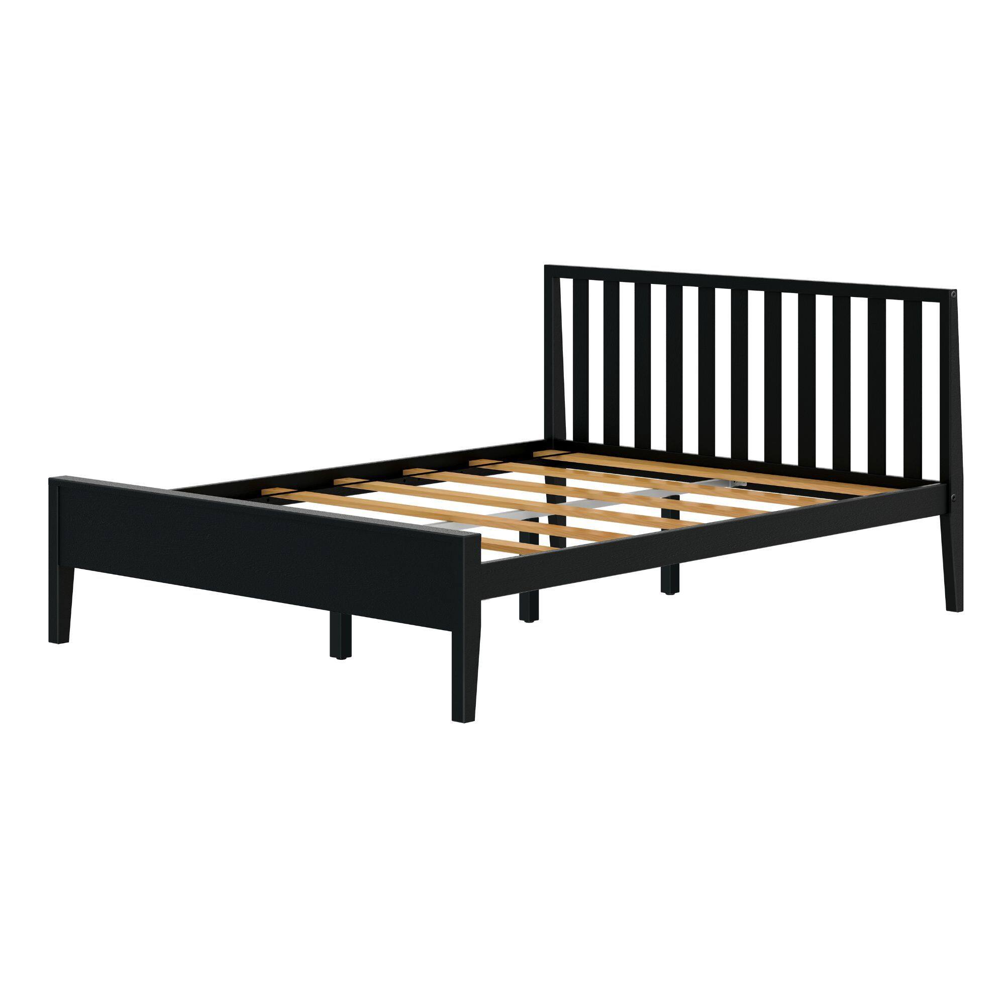 Alt View 2. Plank+Beam - Scandinavian Queen-Size Bed with Slatted Headboard, Black - Black.