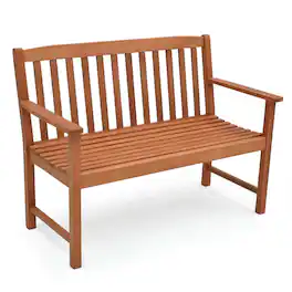 Costway - 2-Person Outdoor Garden Wood Bench with Backrest Armrests for Yard Porch - Natural