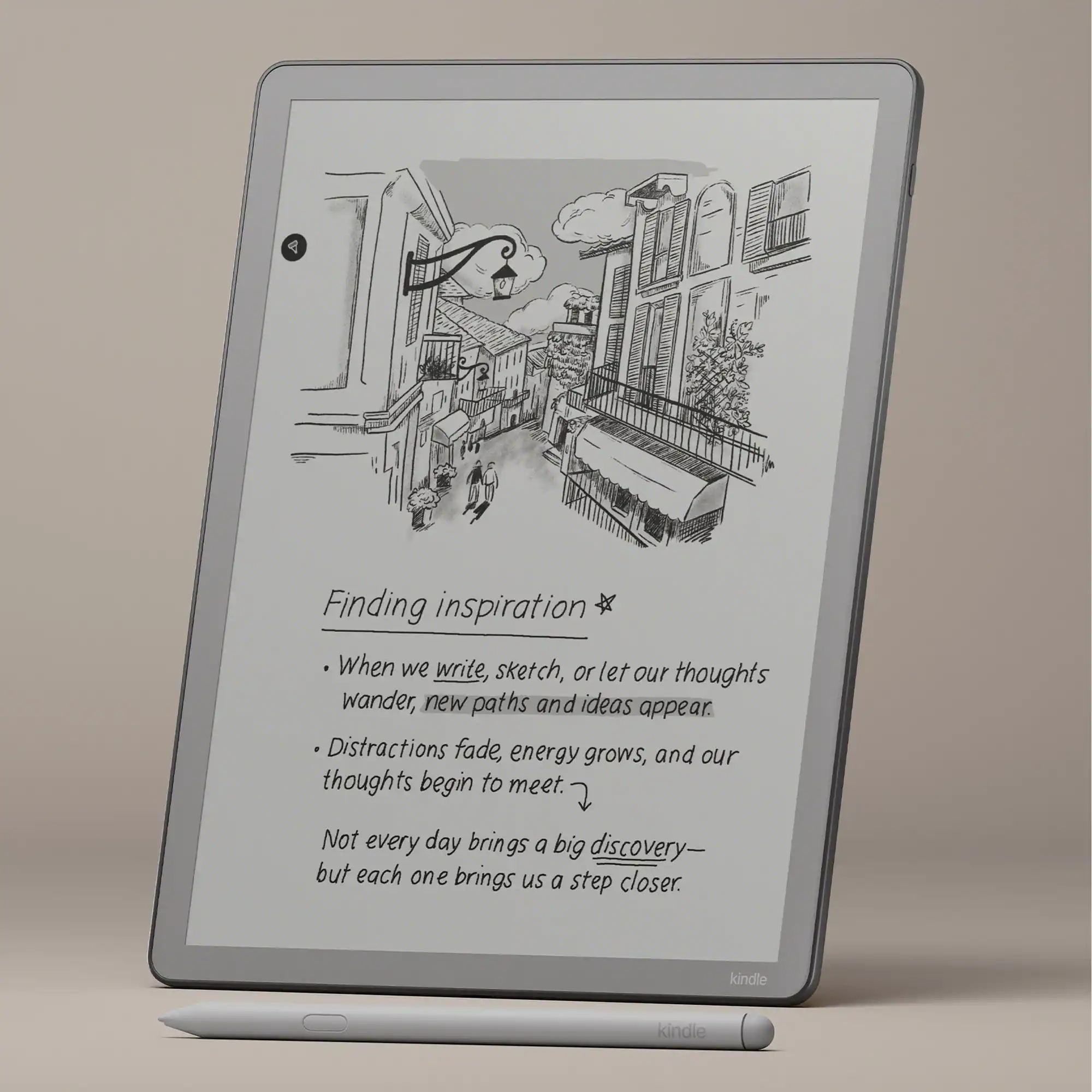 Finding inspiration

- When we write, sketch, or let our thoughts wander, new paths and ideas appear.
- Distractions fade, energy grows, and our thoughts begin to meet.

Not every day brings a big discovery— but each one brings us a step closer.