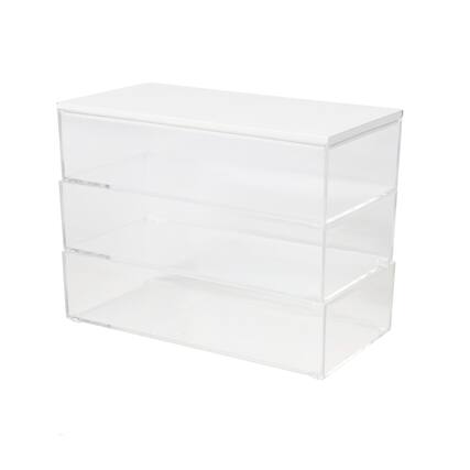 Front. Martha Stewart - Brody Premium Clear Plastic Storage Bins MDF Lid - 7.5"x3" - Clear/White.