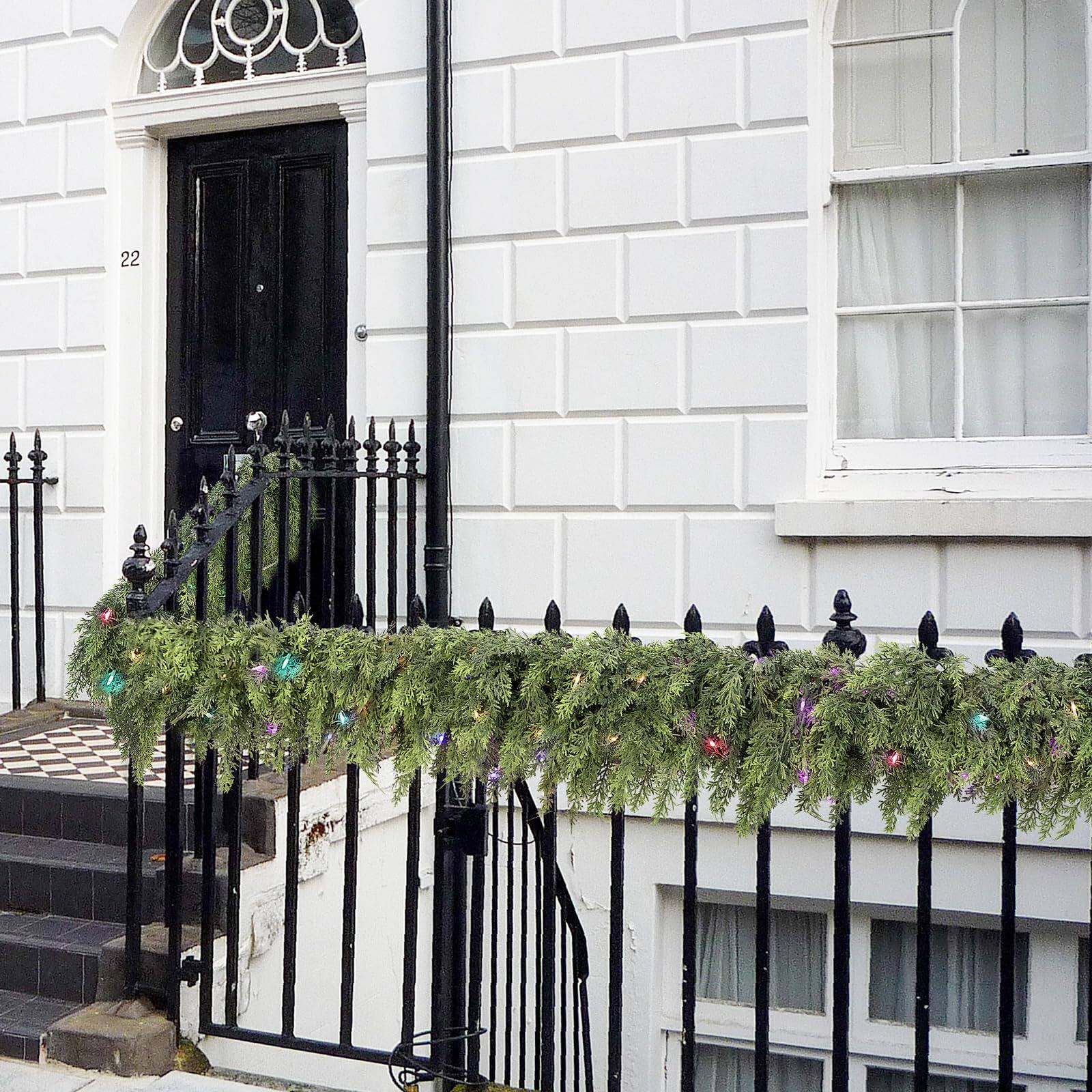 Alt View 8. Refined Abode Design - Cedar Christmas Garland Lights Mantle Decorations Realistic Lighted Faux Pine Garlands Xmas Home Decoration - MULTI.