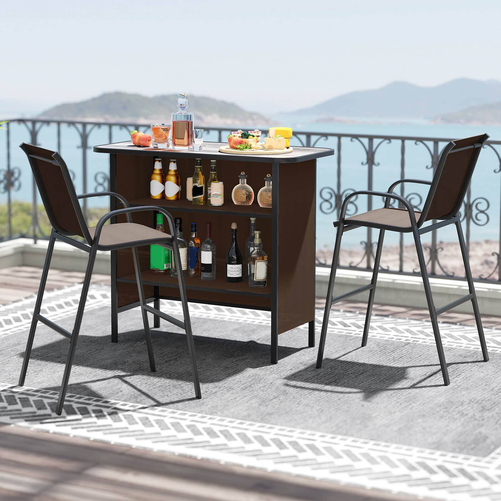 Alt View 1. Costway - Costway 3 PCS Outdoor Bar Set Bar Height Table & Armchairs with Footrest 2-Tier Shelf - Brown.