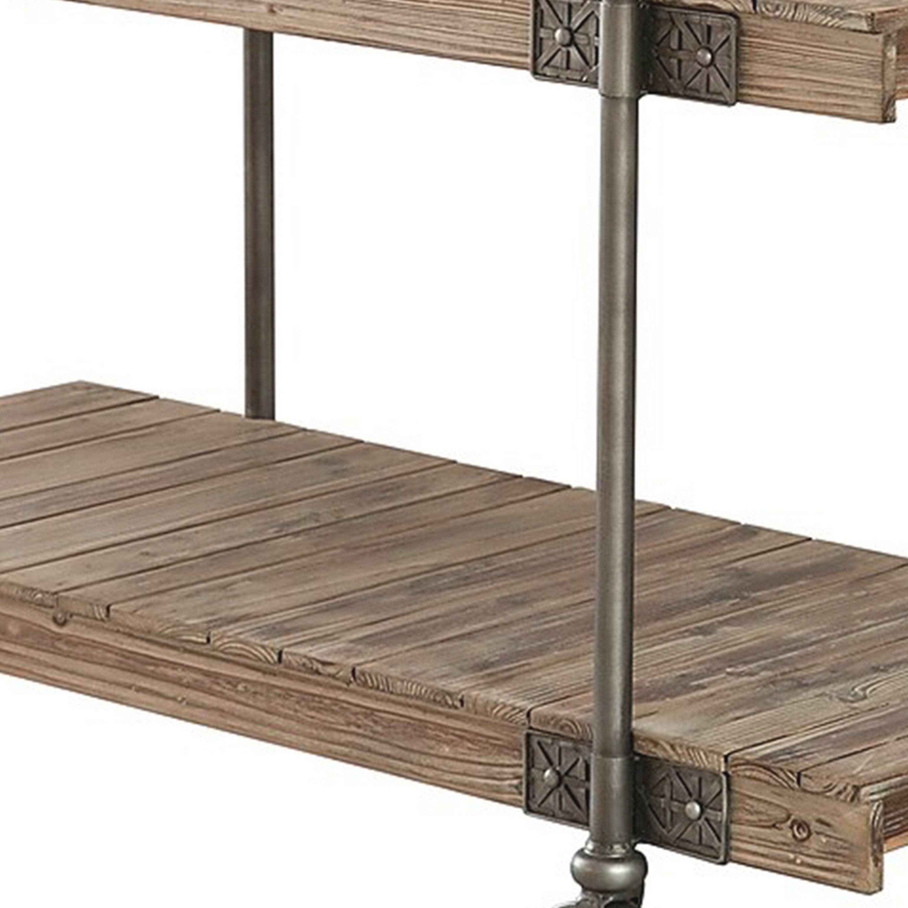 Alt View 1. Manhattan Lane - Loak 47 Inch Sofa Table, Plank Design, 1 Shelf, Wheels - Black, Brown.