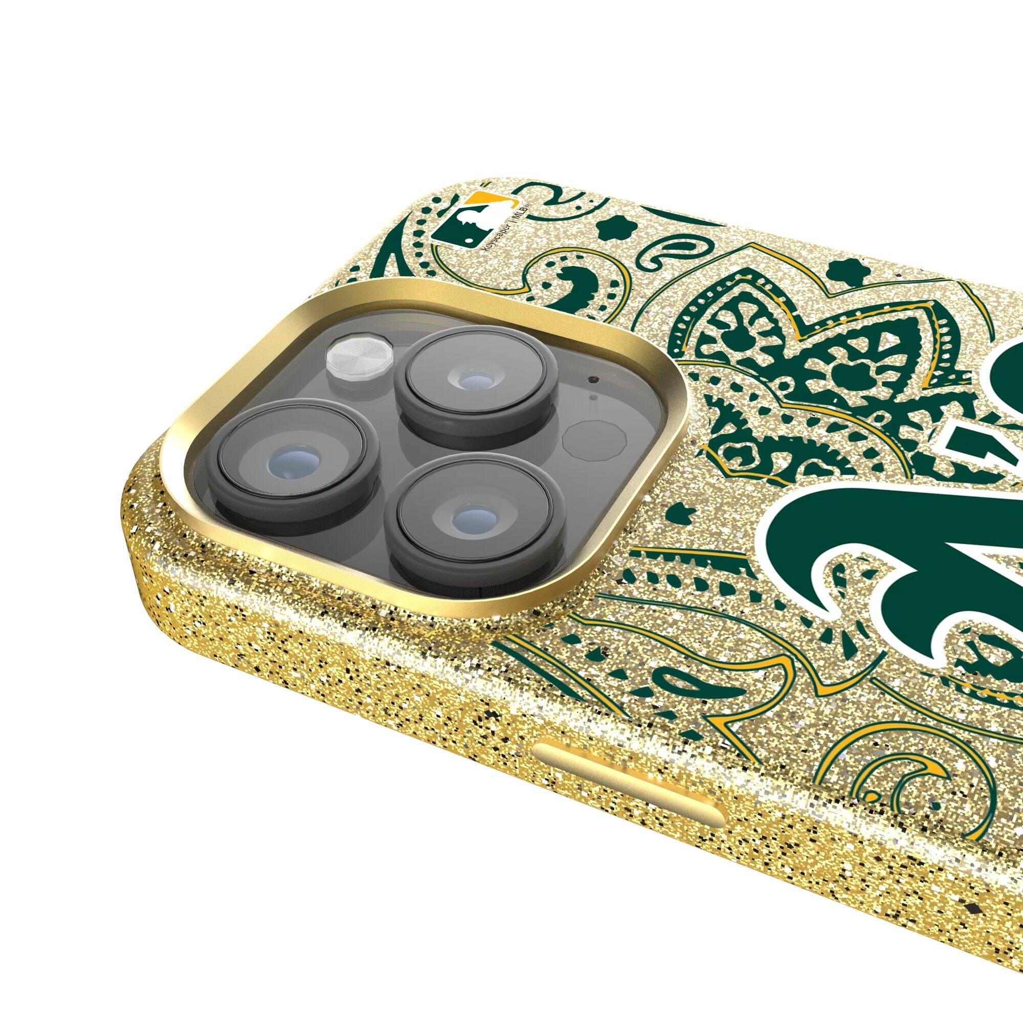 Alt View 3. Keyscaper - Athletics Paisley Bling iPhone Case - 15 Pro Max - Gold.