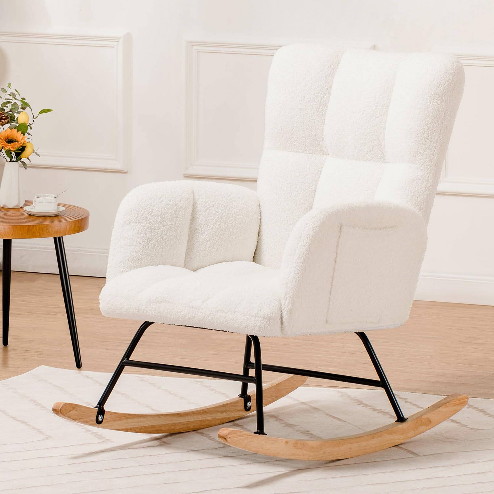 Alt View 1. Ecooso - Upholstered Lounge Rocking Chair, High Back for Nursing, Reading, Napping - Off White.