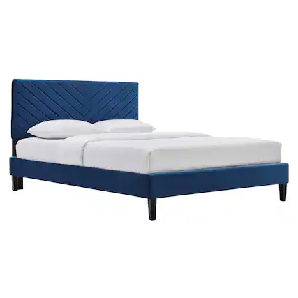 Front. Modway - Roxanne Performance Velvet Full Platform Bed - Blue.
