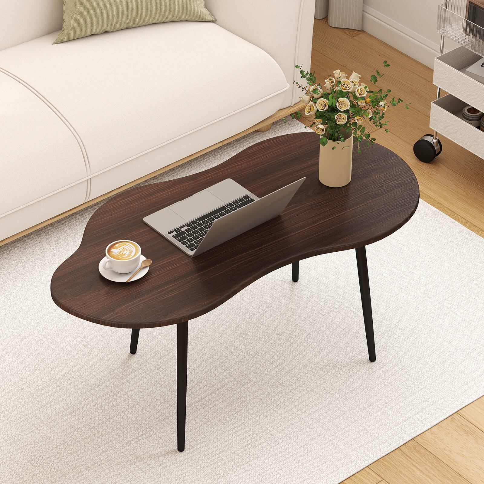 Alt View 1. Gymax - Gymax Cloud Shape Coffee TableIrregular Center Table w/ Metal FrameWooden Table Walnut - Brown.