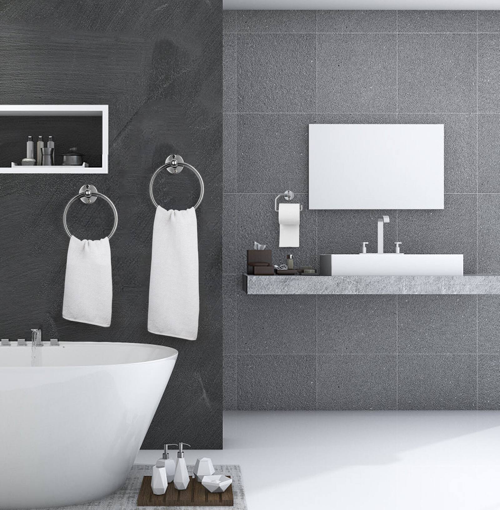 Alt View 1. Oumilen - 2-Pack Polished Chrome Towel Ring & Toilet Paper Holder Set.
