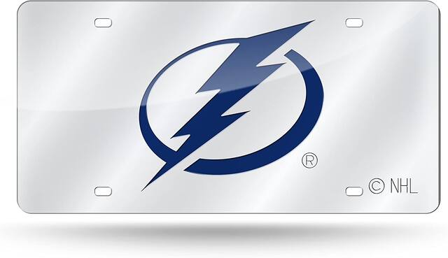 Front. Rico Industries - Tampa Bay Lightning NHL Logo Mirror Look LASER License Plate - Multi.