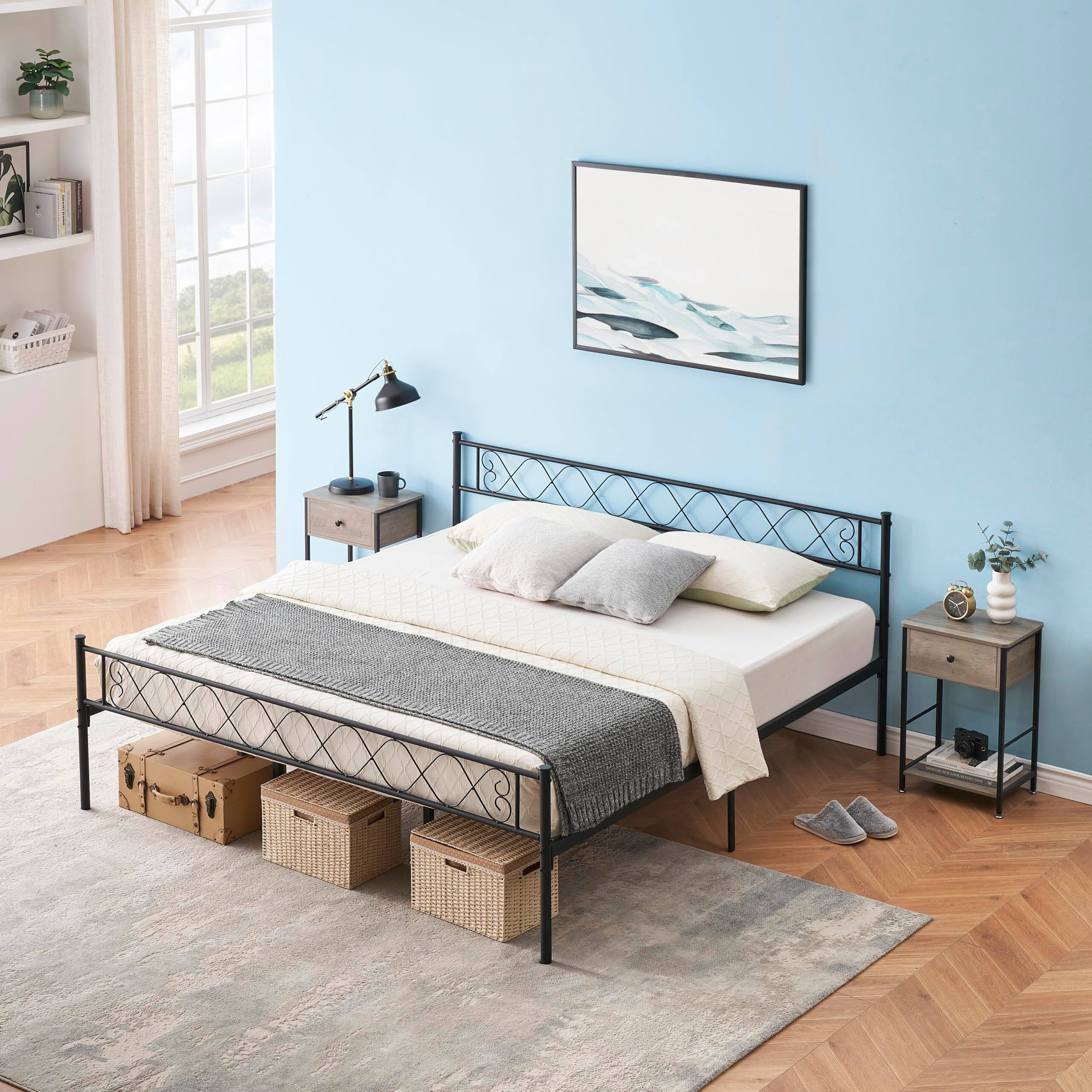 Front. Acekool - Modern Bed Frame, Metal Platform Bed with Headboard and Footboard, 13.7 Inch Underbed Storage Heavy-Duty Bed Frame - Black.