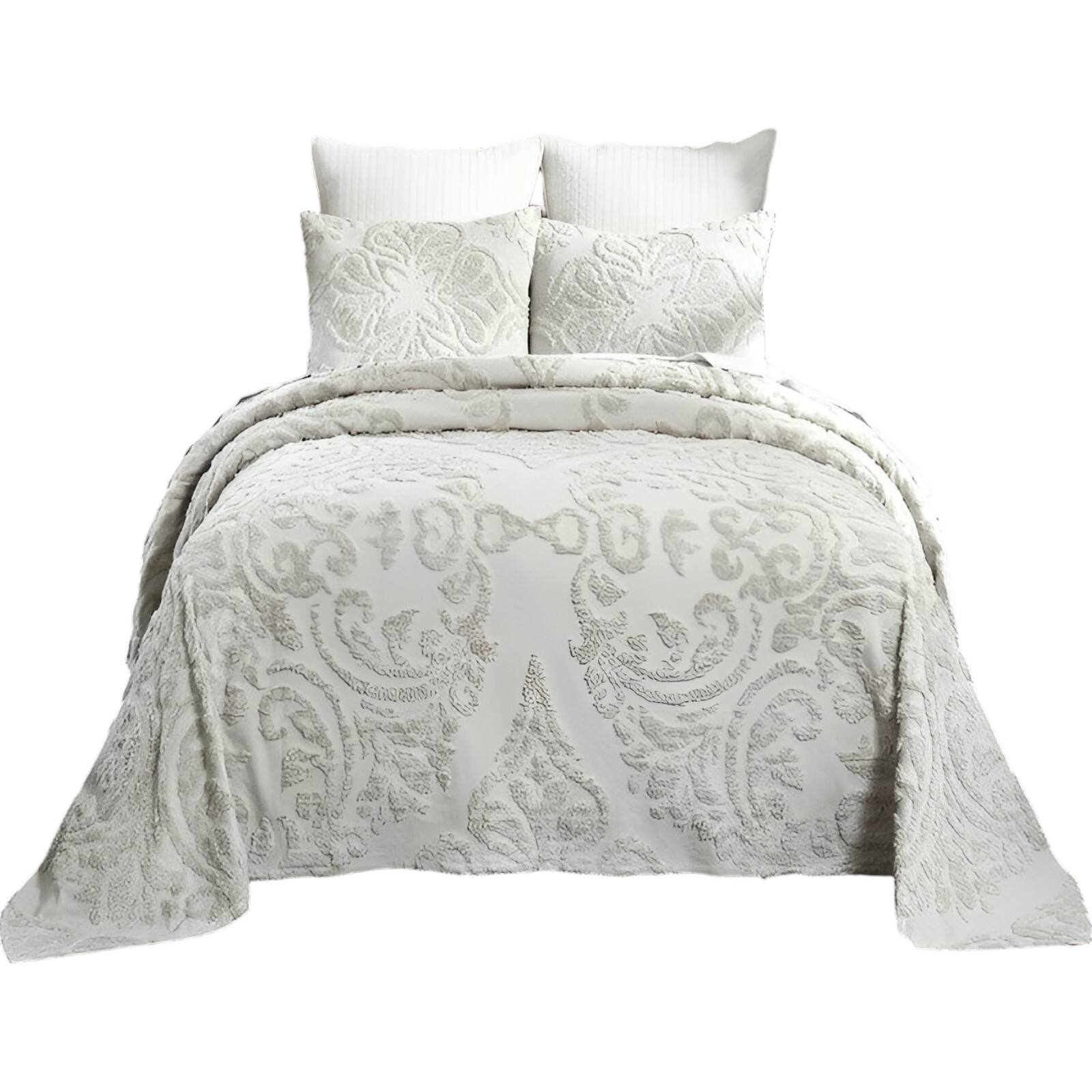 Front. SlickBlue - Soft 100% Cotton Chenille Bedspread Set with 3 Pieces for All Seasons - Ivory.
